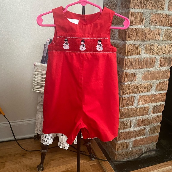 Smocked Infant Boys Christmas Jon Jon size 12 months - Picture 7 of 15